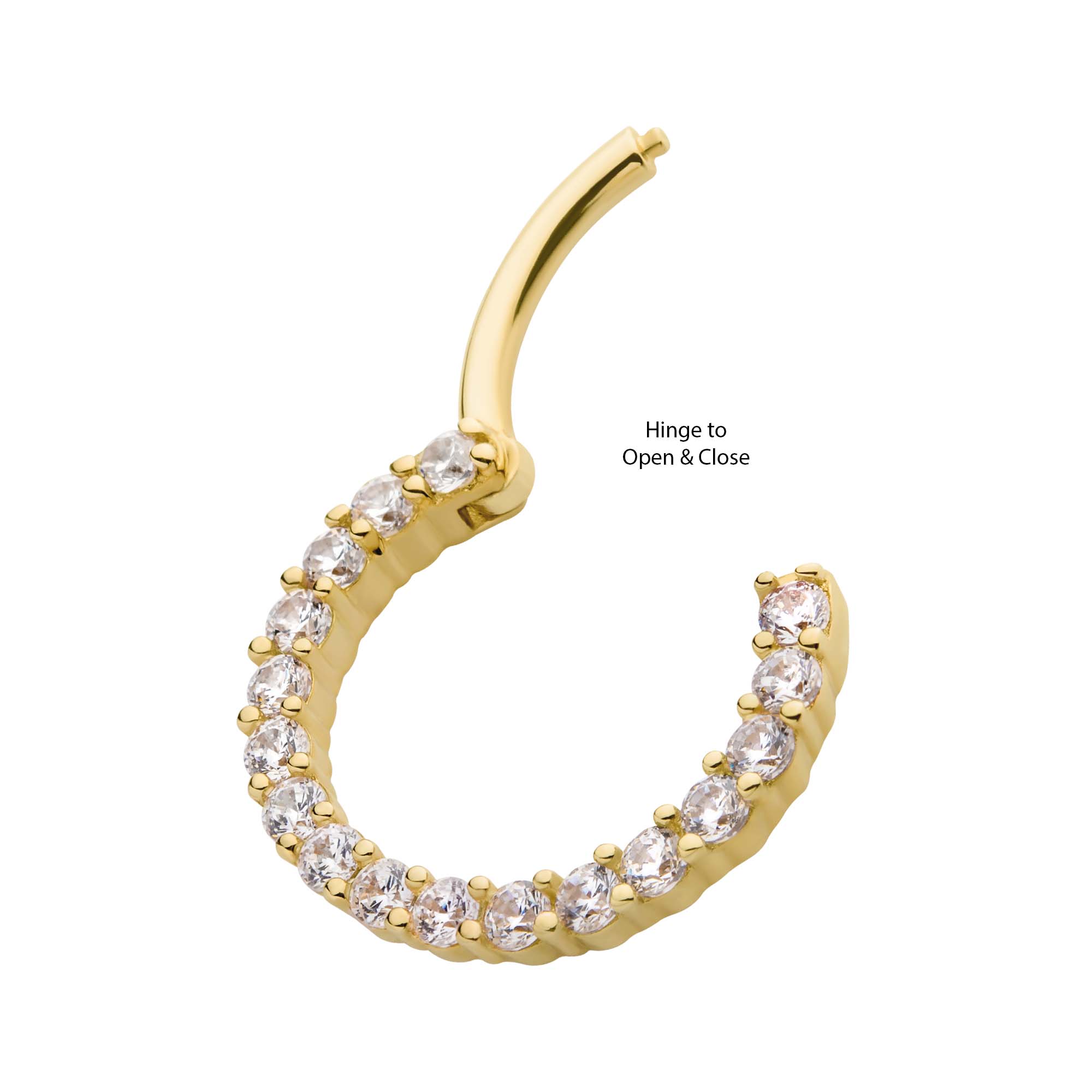 14kt Yellow Gold Prong Clear CZ Row Front Facing Hinged Segment Clicker