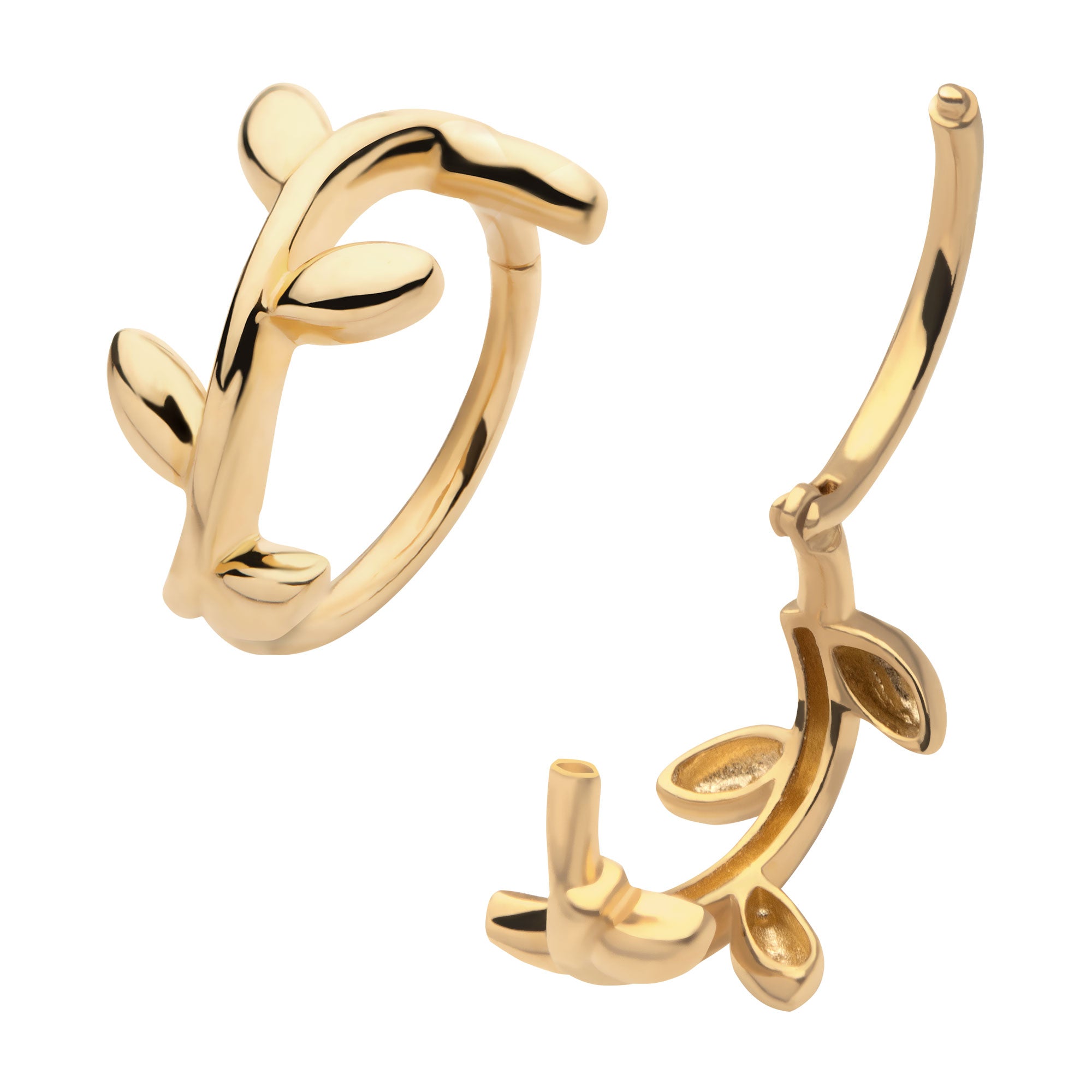 14kt Yellow Gold Curvy Leaf Side Facing Hinged Segment Clicker