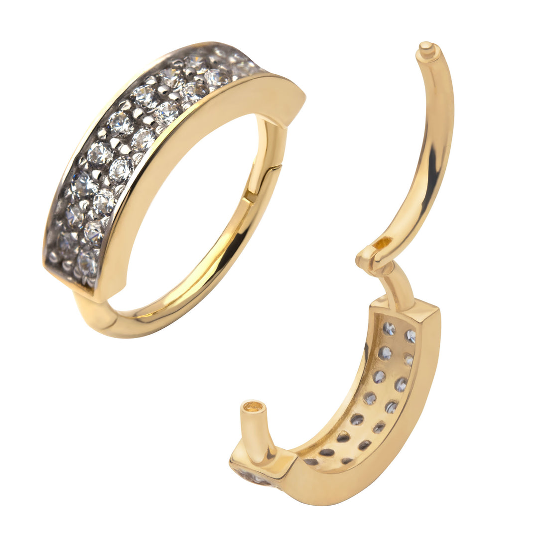 14kt Yellow Gold Double Row Clear CZ Side Facing Hinged Segment Clicker
