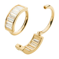 14kt Gold Baguette Clear CZ Side Facing Hinged Segment Clicker