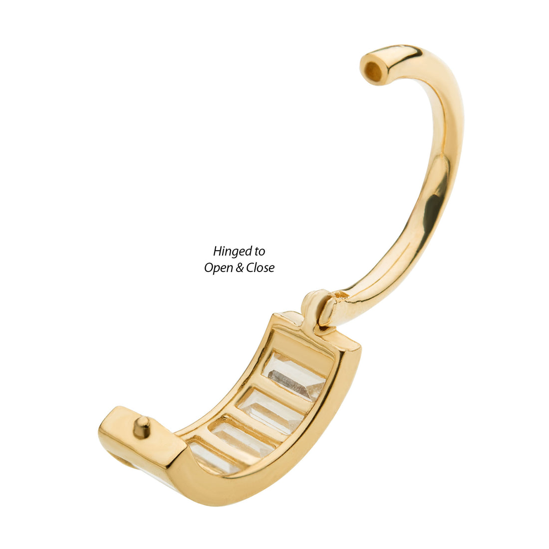 14kt Gold Baguette Clear CZ Side Facing Hinged Segment Clicker