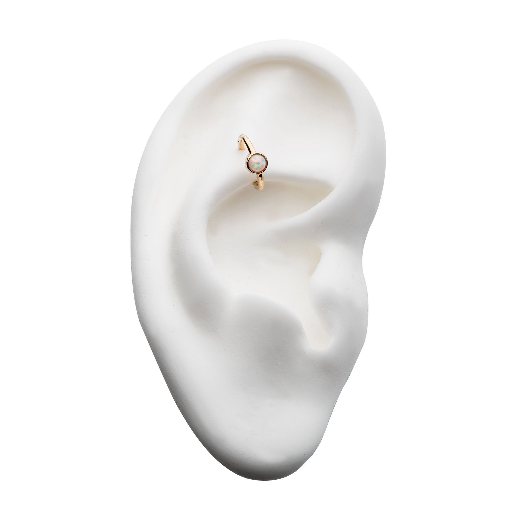 14kt Gold Centered White Synthetic Opal Side Facing Hinged Segment Clicker