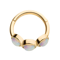 14kt Gold Clustered White Synthetic Opal Side Facing Hinged Segment Clicker
