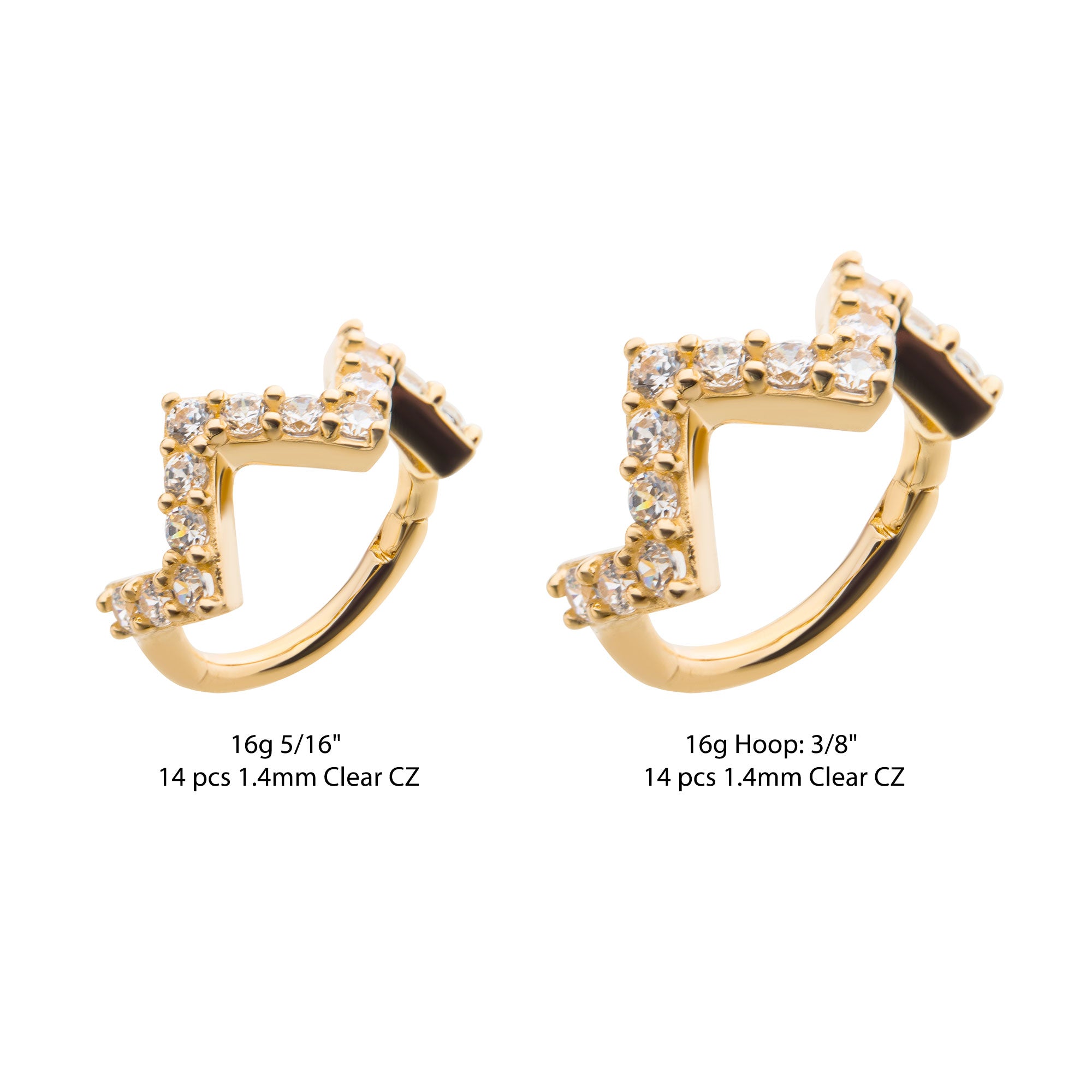 14Kt Gold with 14pcs 1.4mm Prong Set Round Clear CZ Zig Zag Side Facing Hinged Segment Clicker