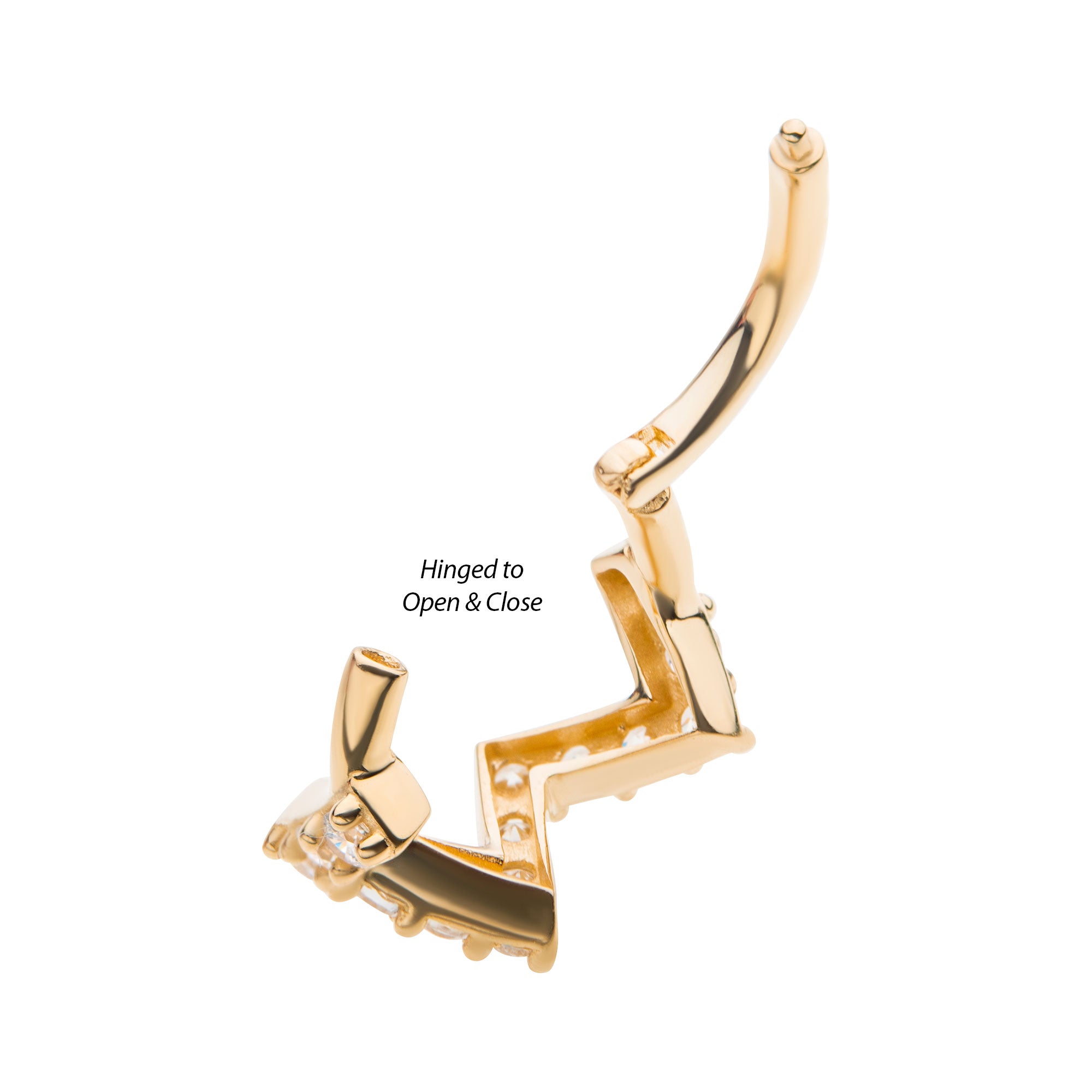 14Kt Gold with 14pcs 1.4mm Prong Set Round Clear CZ Zig Zag Side Facing Hinged Segment Clicker