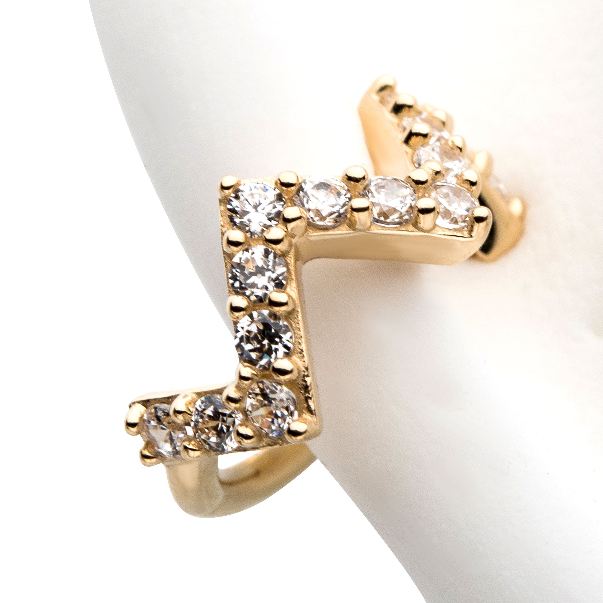 14Kt Gold with 14pcs 1.4mm Prong Set Round Clear CZ Zig Zag Side Facing Hinged Segment Clicker