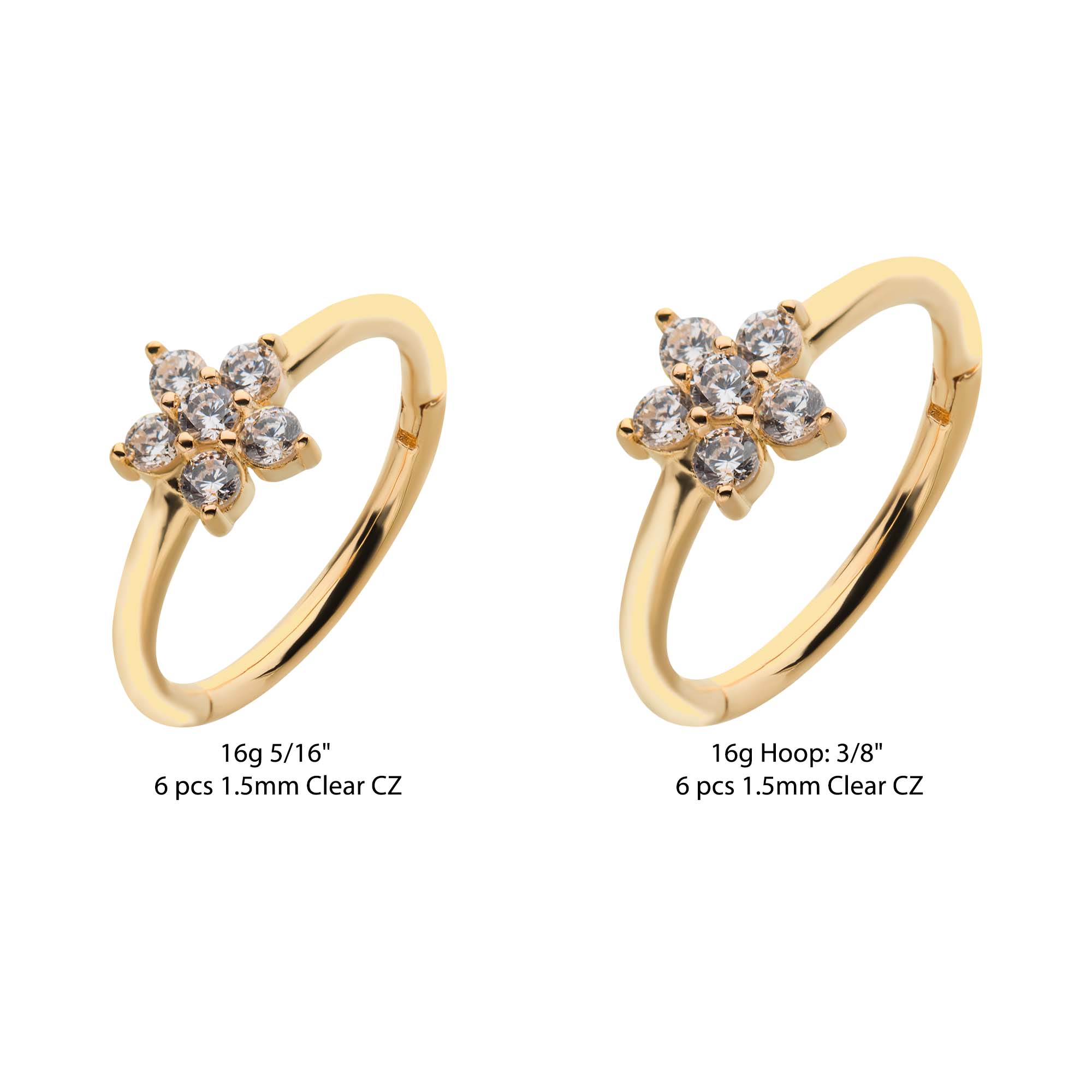 14kt Gold Centered Prong CZ Flower Side Facing Hinged Segment Clicker