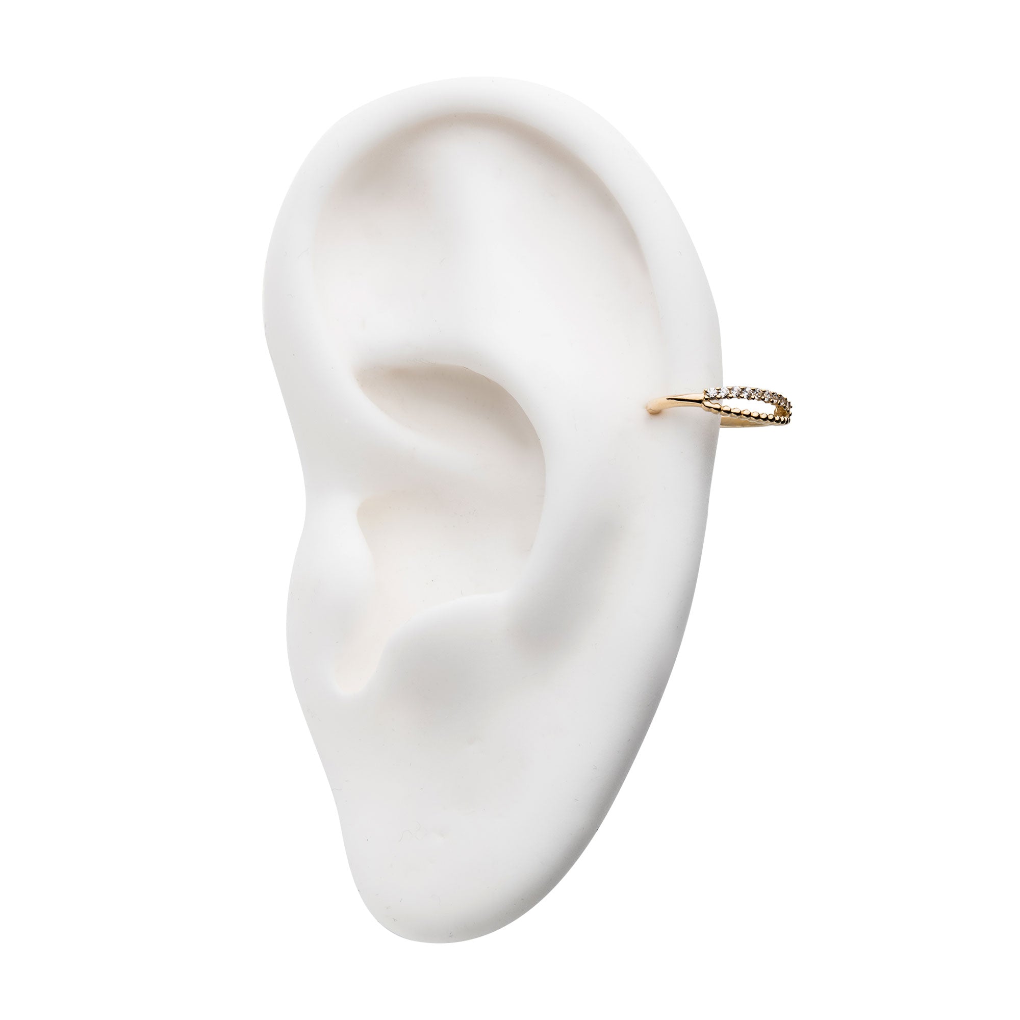 14kt Gold Beaded Prong Clear CZ Cut Out Side Facing Hinged Segment Clicker