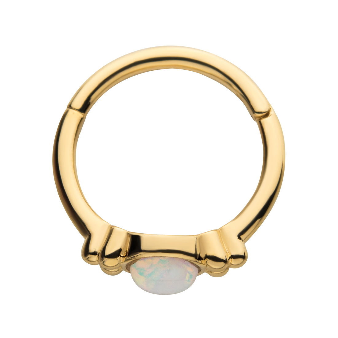 14kt Gold Beads & Centerpiece White Synthetic Opal Side Facing Hinged Segment Clicker