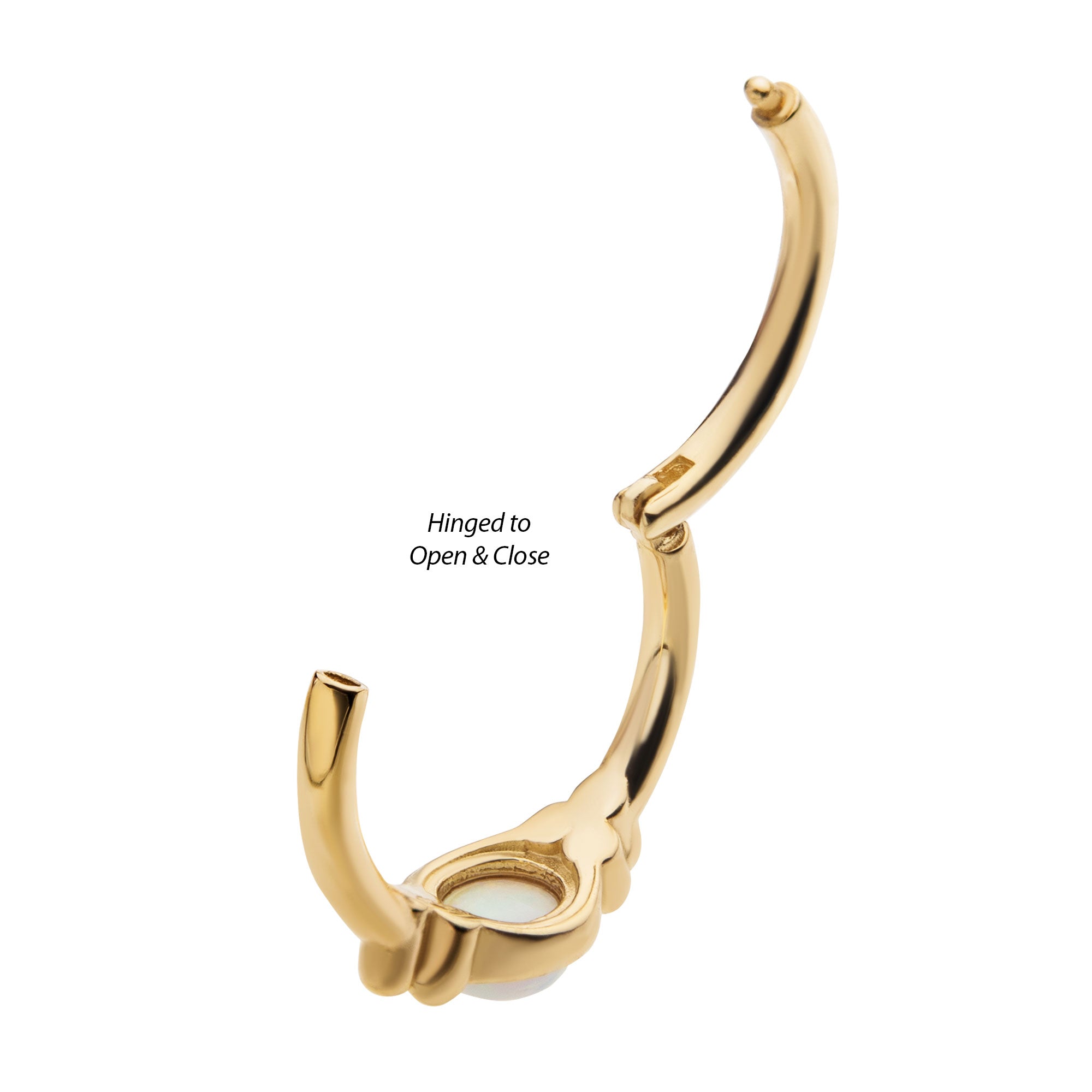 14kt Gold Beads & Centerpiece White Synthetic Opal Side Facing Hinged Segment Clicker