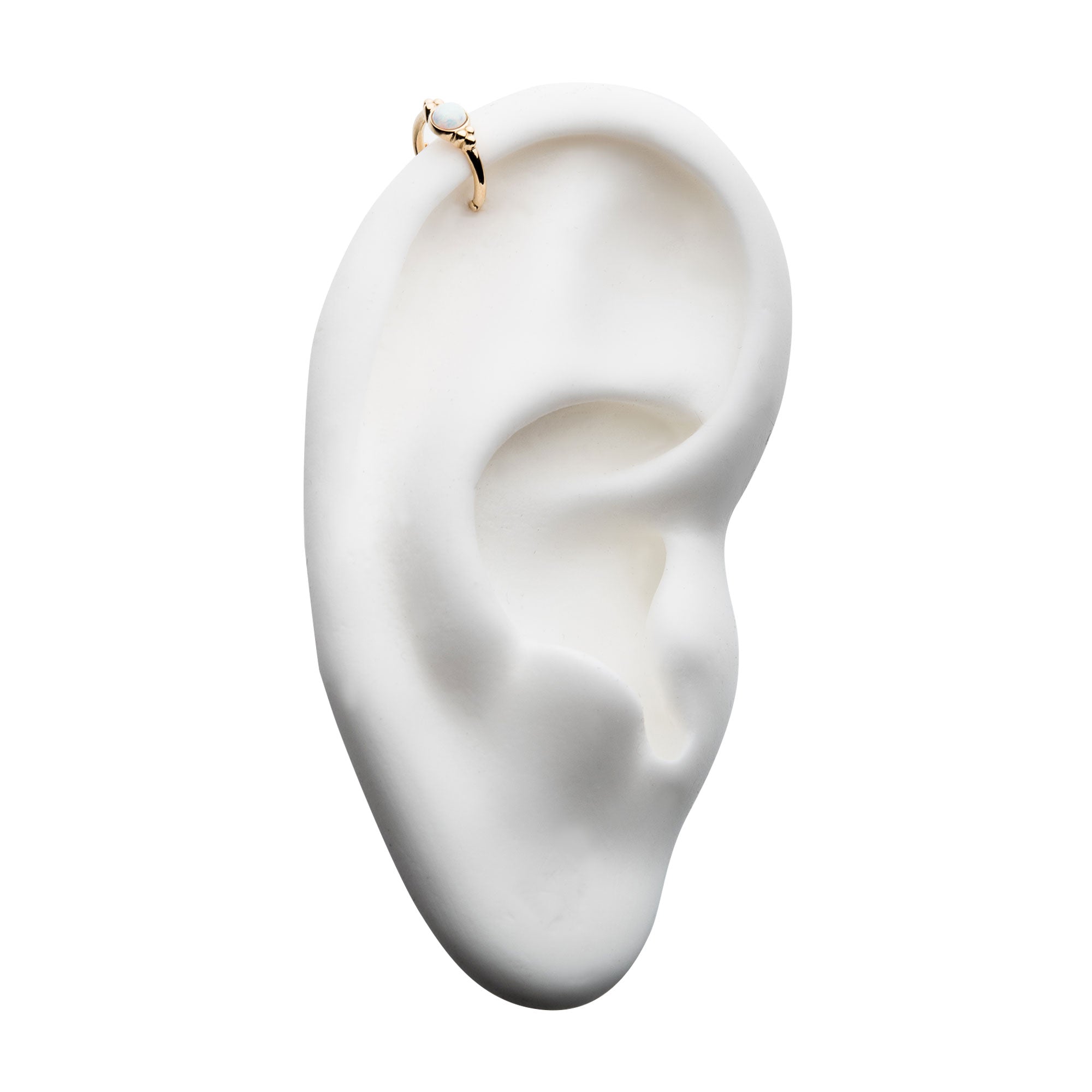 14kt Gold Beads & Centerpiece White Synthetic Opal Side Facing Hinged Segment Clicker