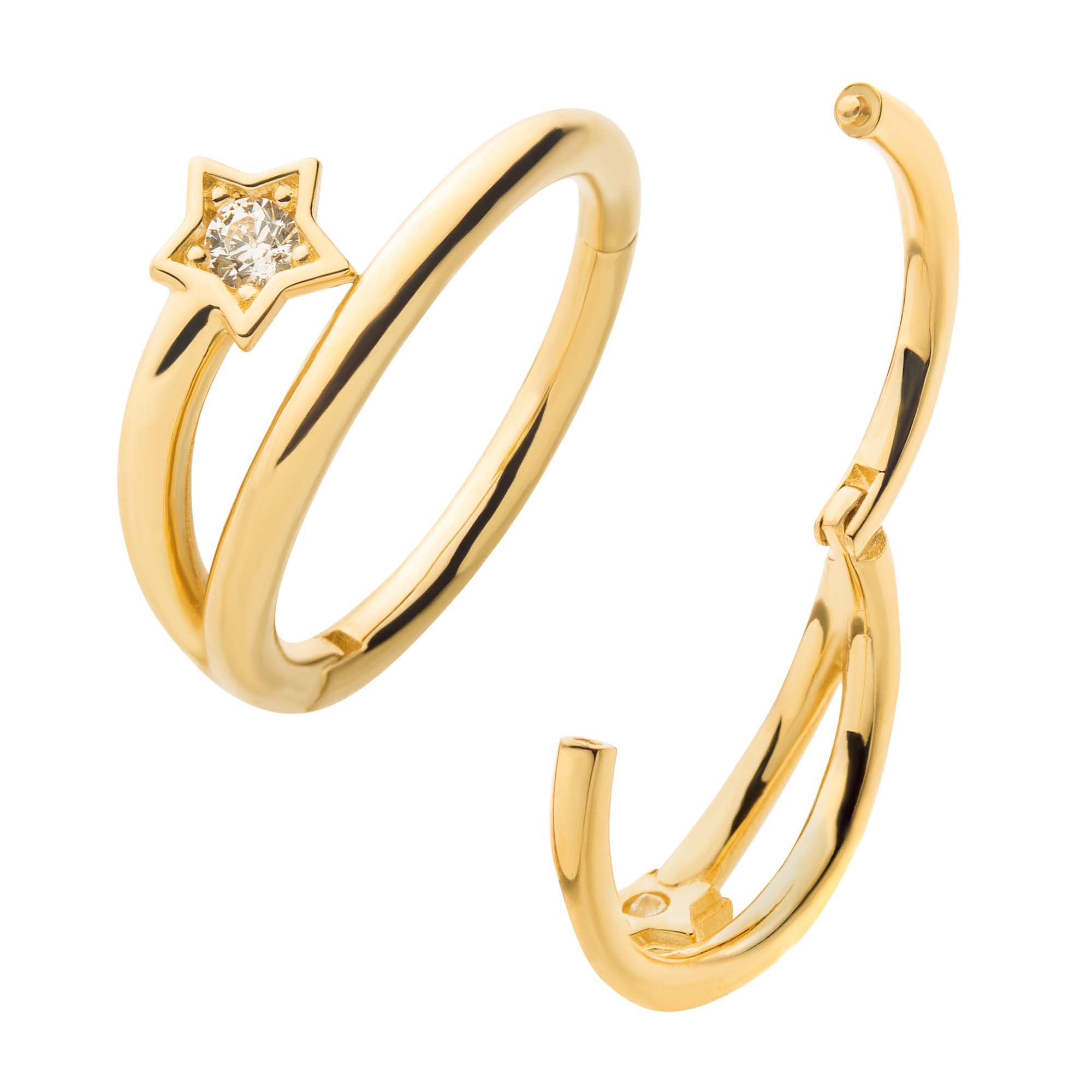 14kt Yellow Gold Clear CZ Star Side Facing Hinged Segment Clicker