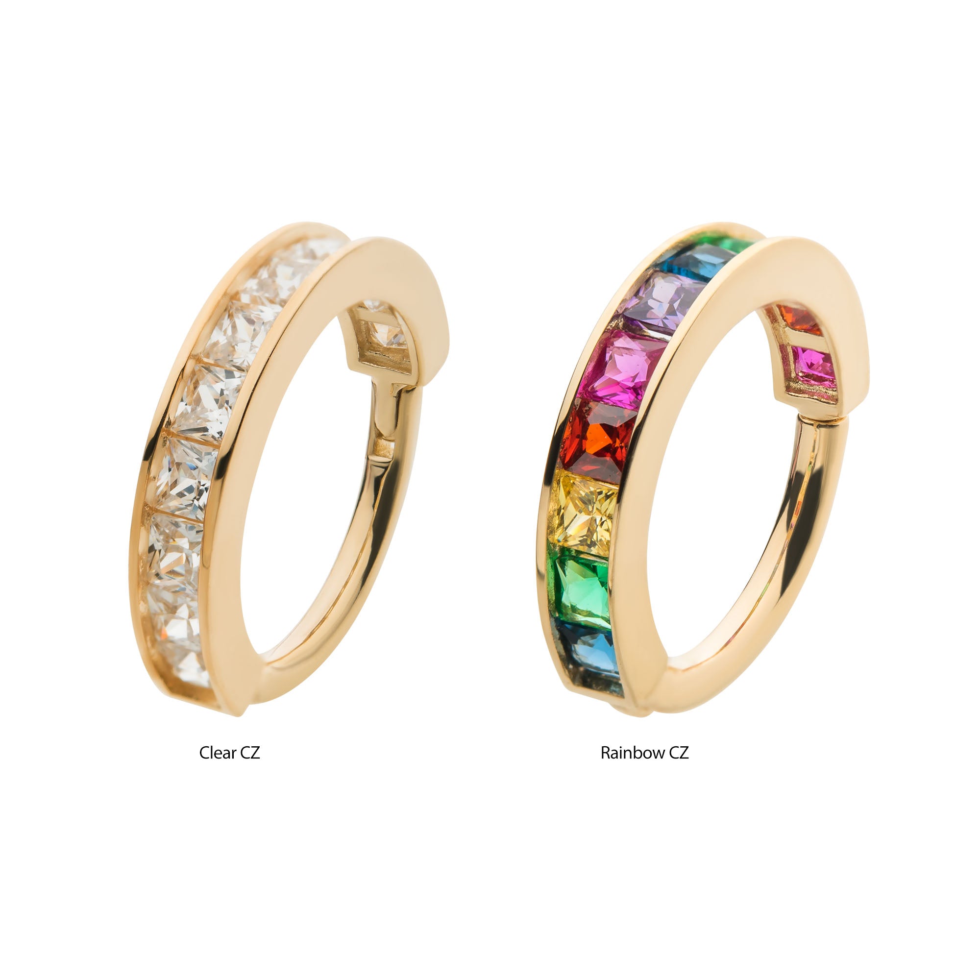 14kt Yellow Gold Square CZ Side Facing Hinged Segment Clicker