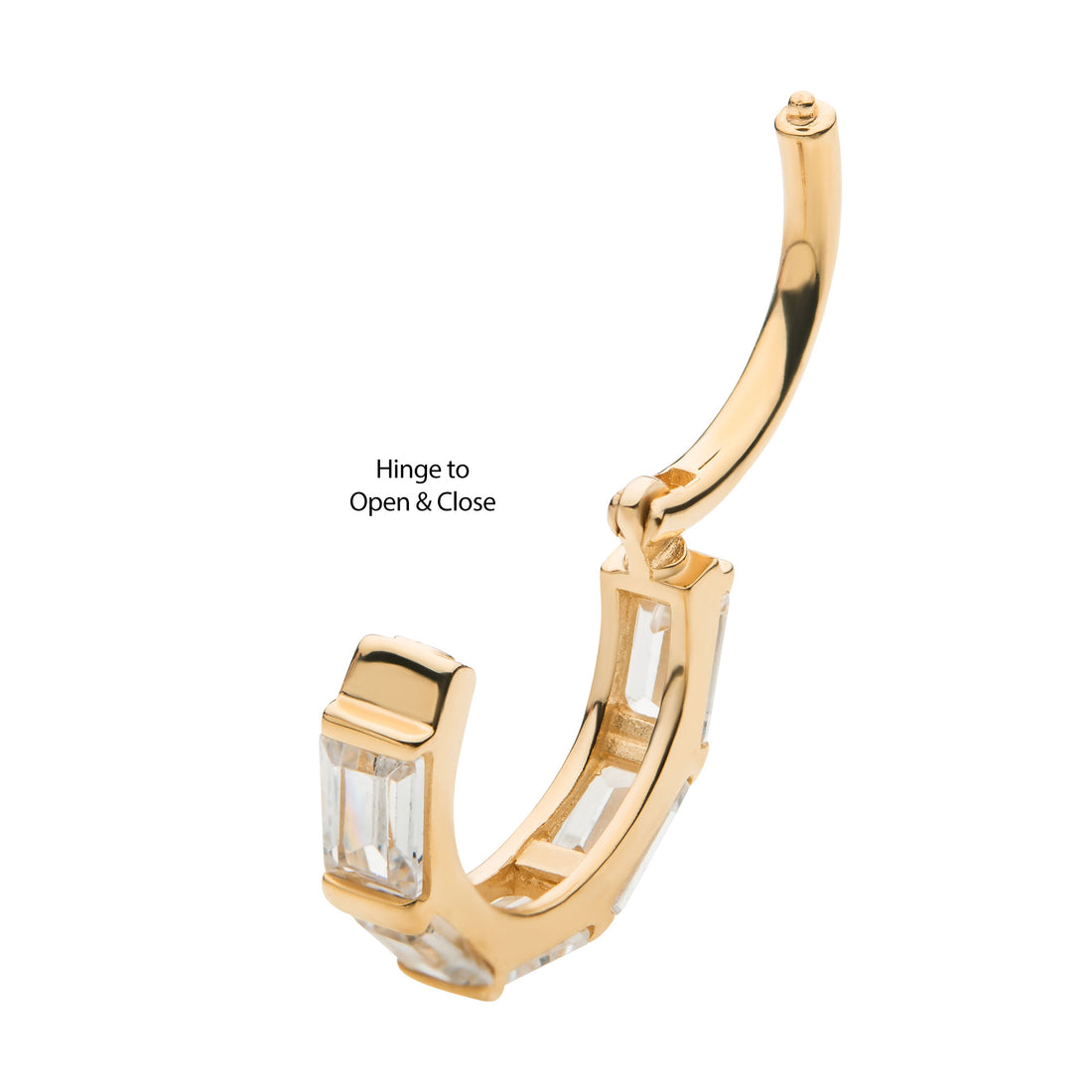 14kt Yellow Gold Baguette Clear CZ Side Facing Hinged Segment Clicker