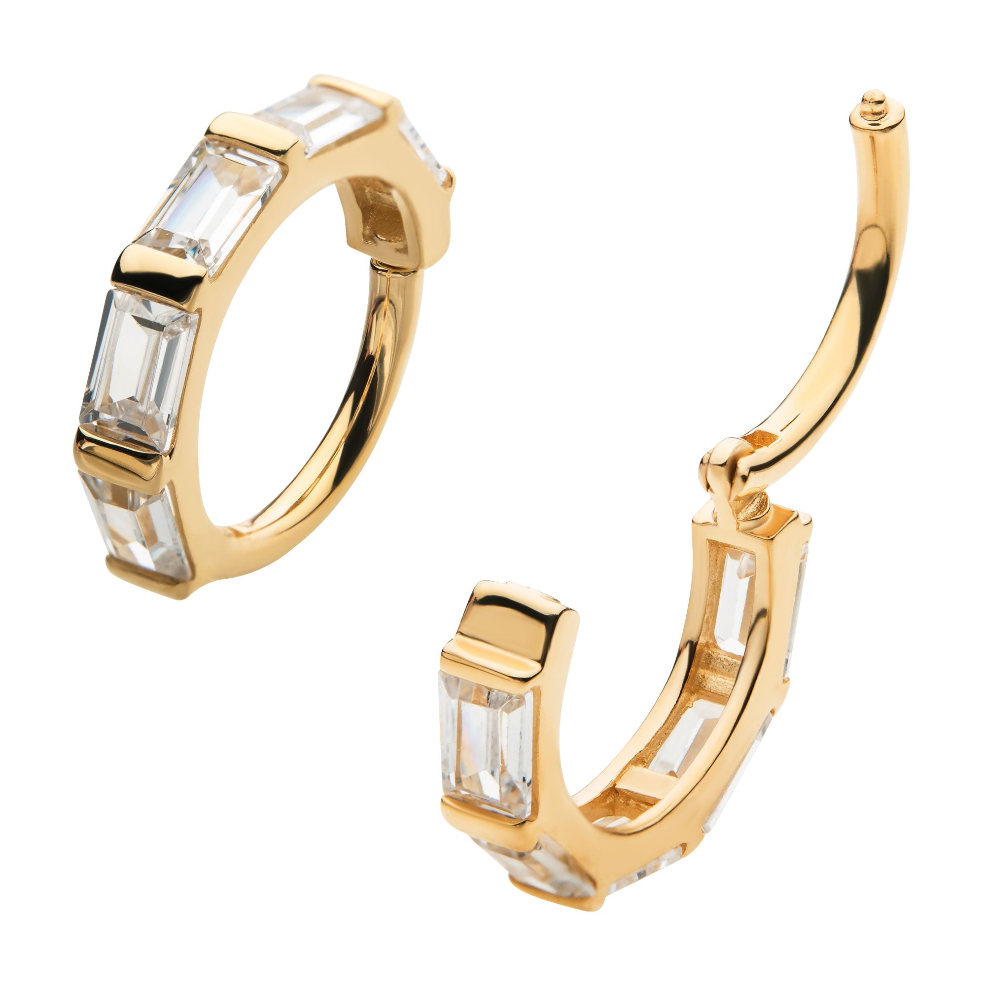14kt Yellow Gold Baguette Clear CZ Side Facing Hinged Segment Clicker