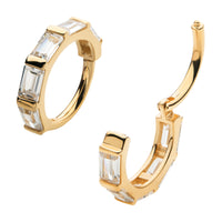 14kt Yellow Gold Baguette Clear CZ Side Facing Hinged Segment Clicker