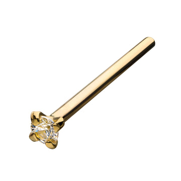 14Kt Yellow Gold Nose Pin with 2mm Prong Set Clear CZ on Top