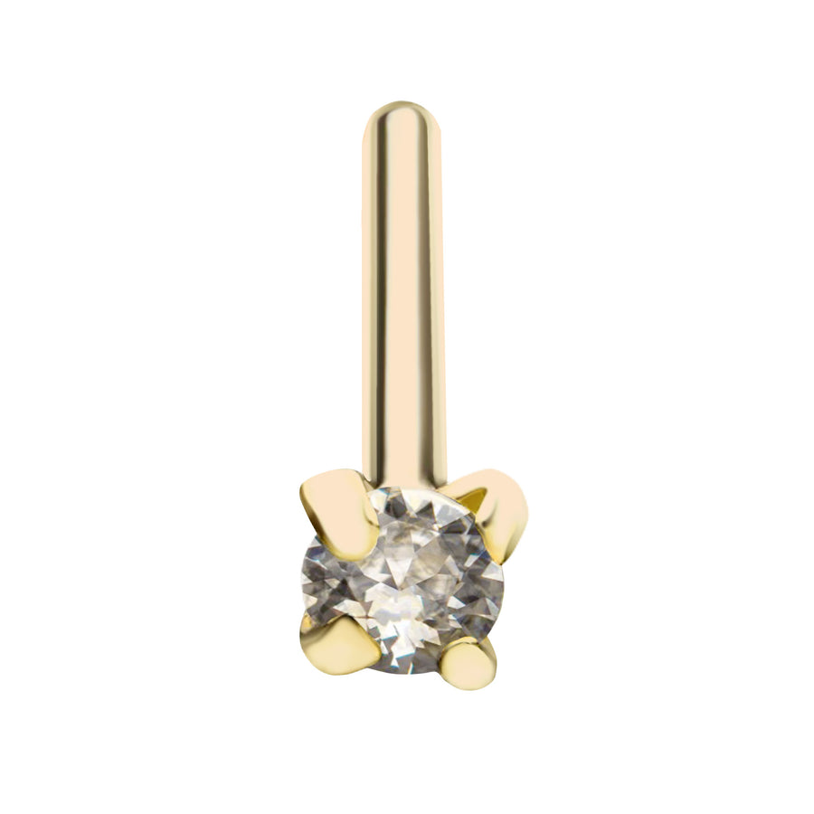 14Kt Yellow Gold Nose Pin with 2mm Prong Set Clear CZ on Top