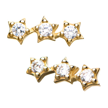 14kt Yellow Gold Threadless Clear CZ 3-Star Cluster Top