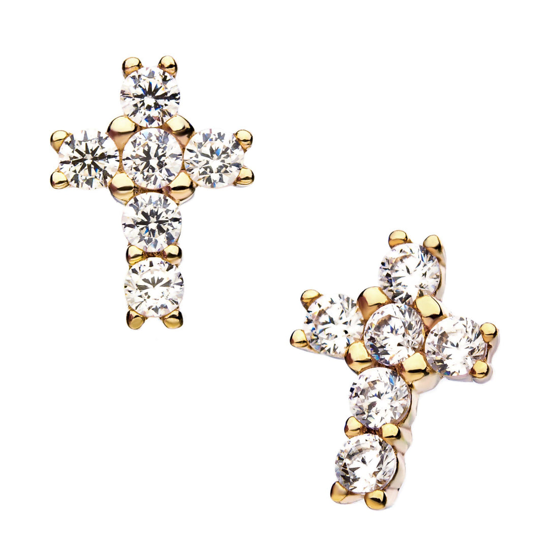 14kt Yellow Gold Threadless Prong Set Multi-Clear CZ Cross Top