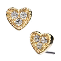 14kt Yellow Gold Threadless 3-Clear CZ Heart Top