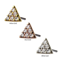 14kt Gold Threadless Prong Set Multi-Clear CZ Triangle Shape Top