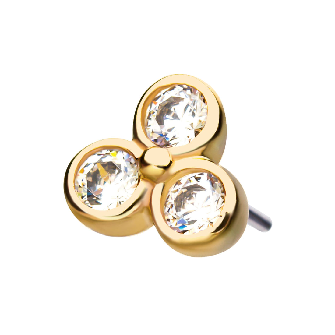 14kt Yellow Gold Threadless with 2mm Bezel Set Clear CZ Trinity Top