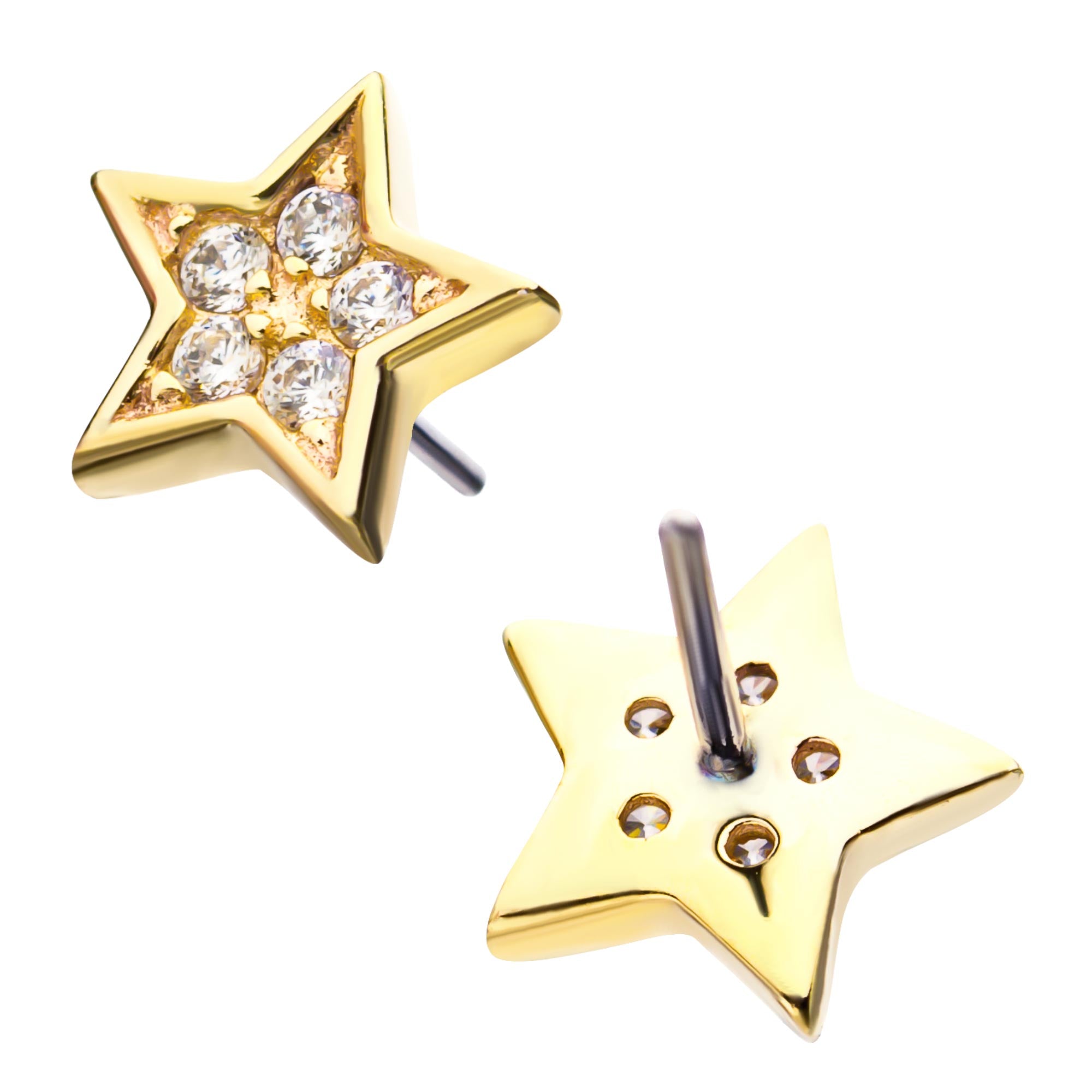 14kt Yellow Gold Threadless Multi-Clear CZ Star Shape Top