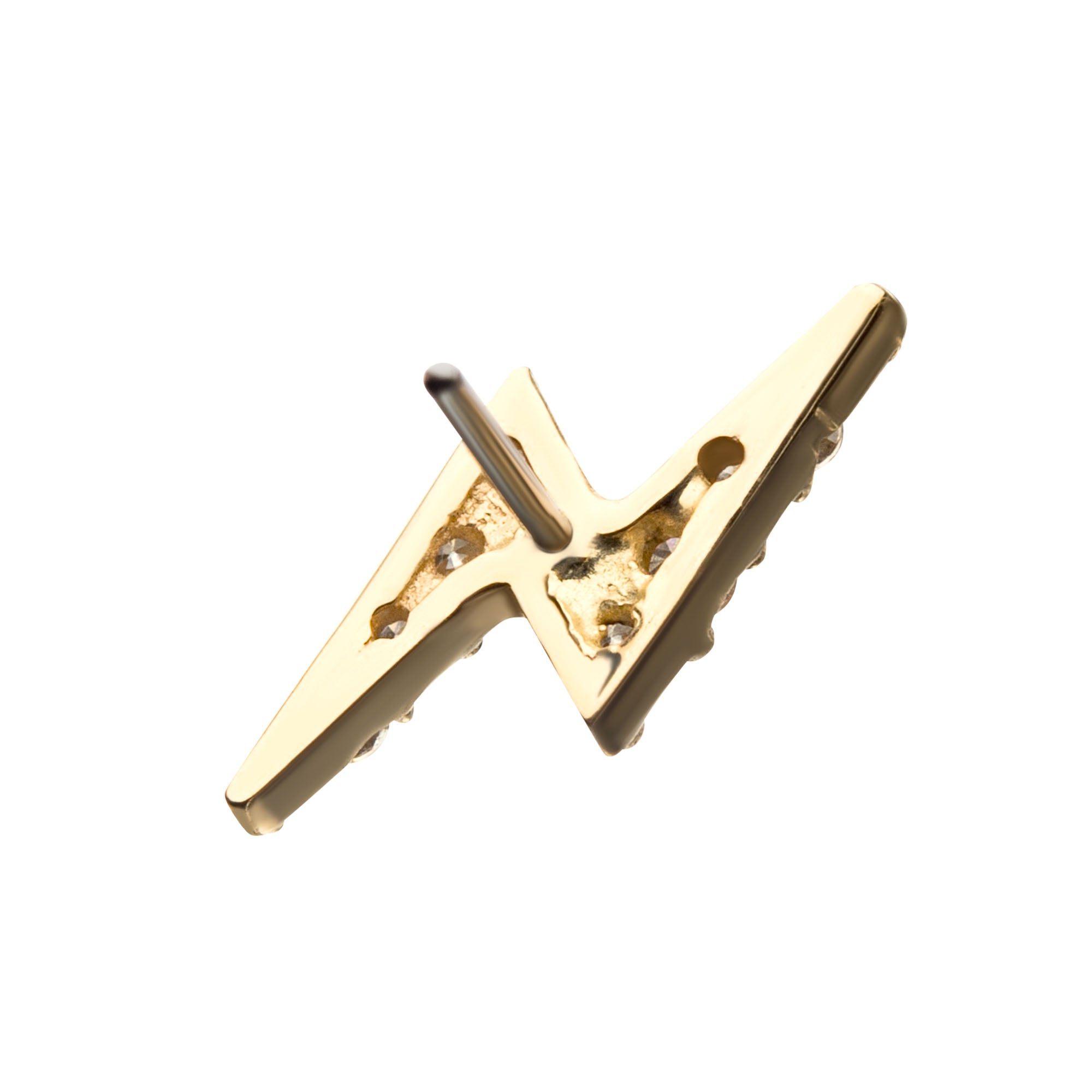 14kt Gold Threadless Prong Set 9-Clear Gem Lightning Bolt Top Yellow Gold