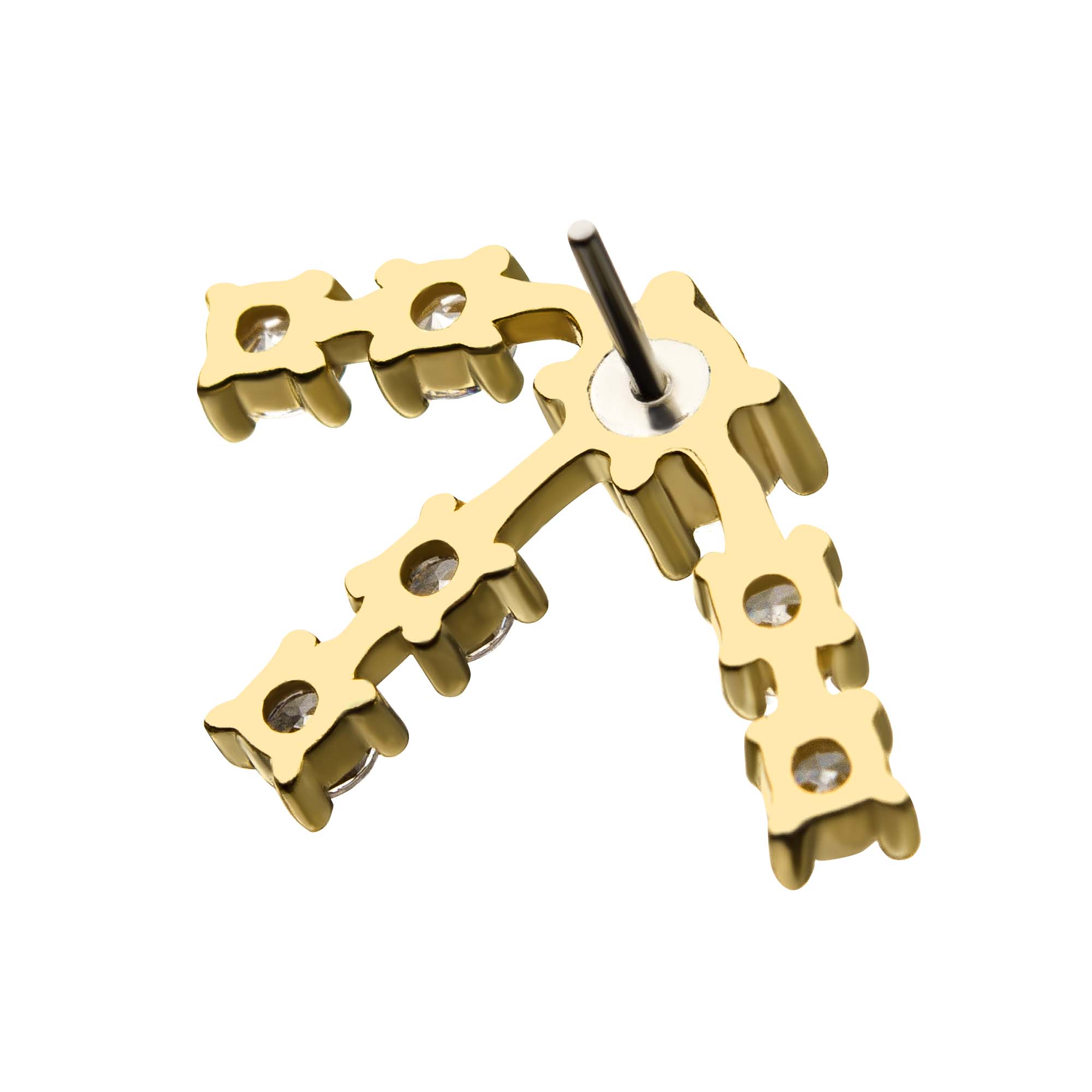 14kt Yellow Gold Cygnus Constellation Threadless Top with 4mm Middle Clear CZ Gem and Six 3mm Bursting Clear CZ Gems