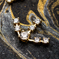 14kt Yellow Gold Cygnus Constellation Threadless Top with 4mm Middle Clear CZ Gem and Six 3mm Bursting Clear CZ Gems