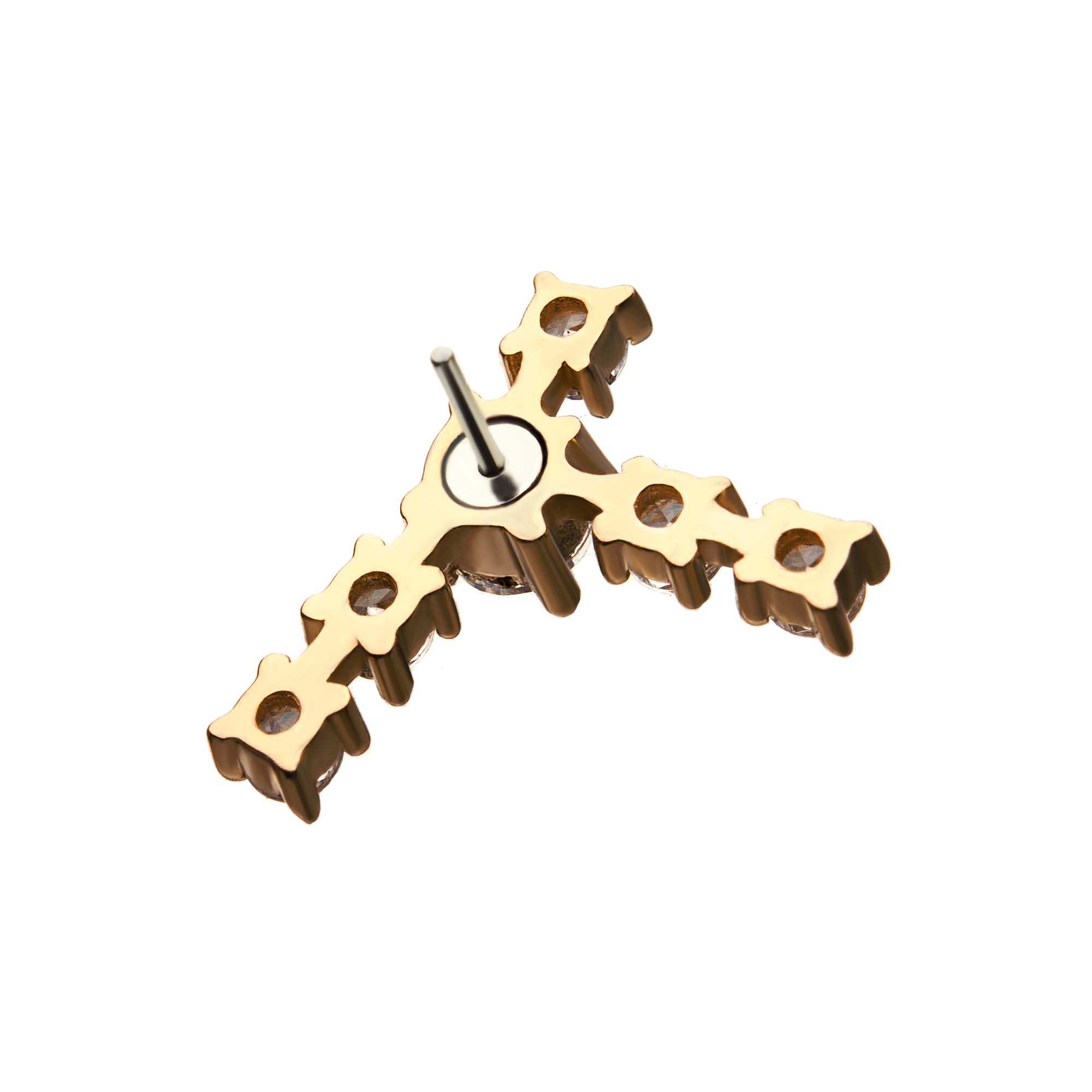 14kt Yellow Gold Capricorn Constellation Threadless Top Center Clear CZ Gem and Five Clear CZ Side Gems