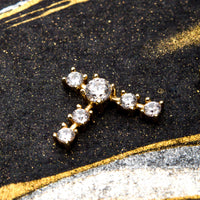 14kt Yellow Gold Capricorn Constellation Threadless Top with 4mm Center Clear CZ Gem and Five 3mm Clear CZ Side Gems