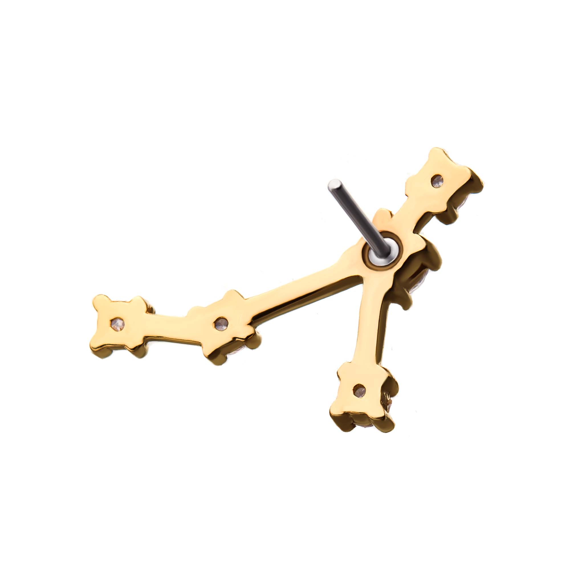 14kt Yellow Gold Pisces Threadless Top 4mm Center CZ Gem and Four 3mm Side CZ Gems