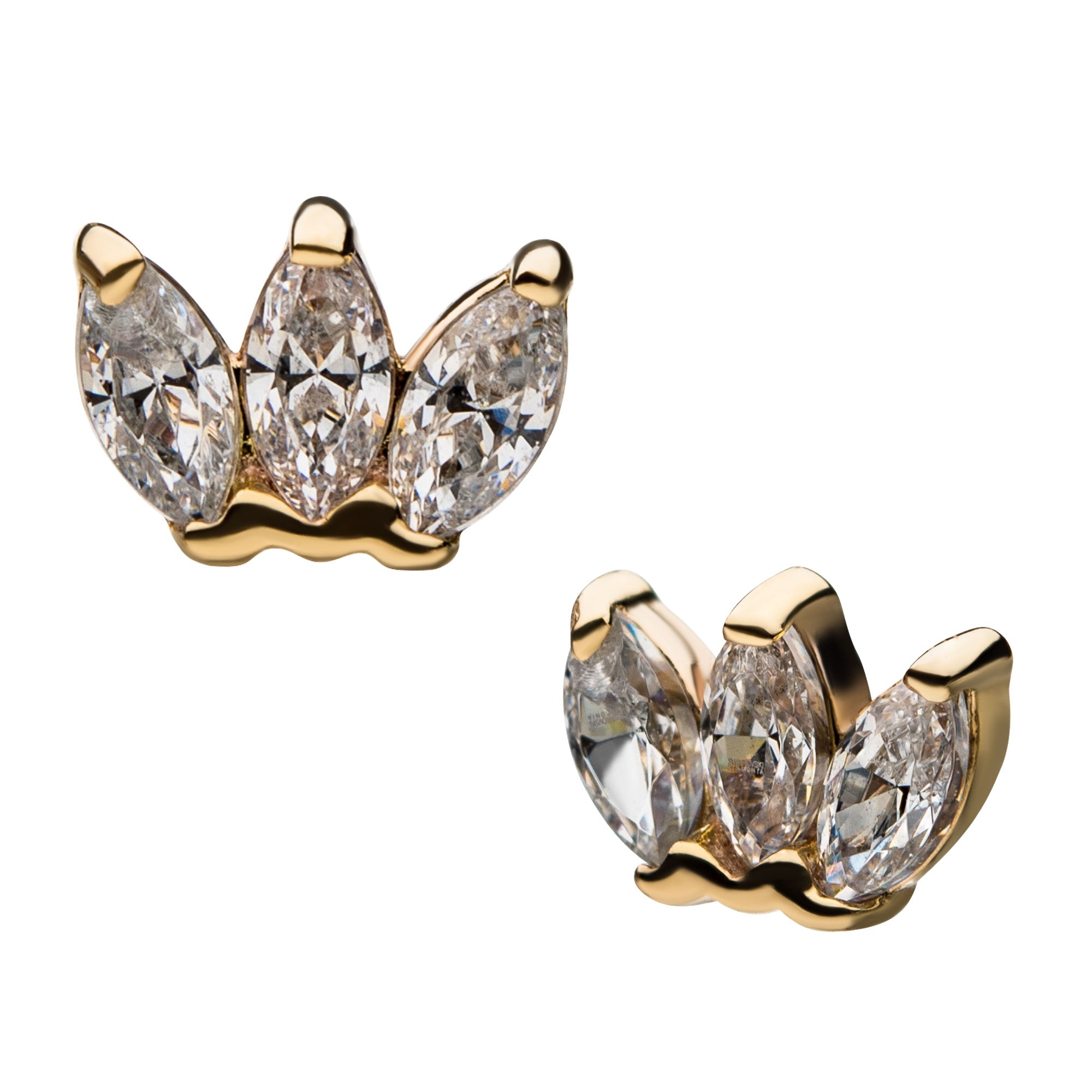 14kt Gold Threadless Triple Marquise Cluster Top Yellow Gold | Clear