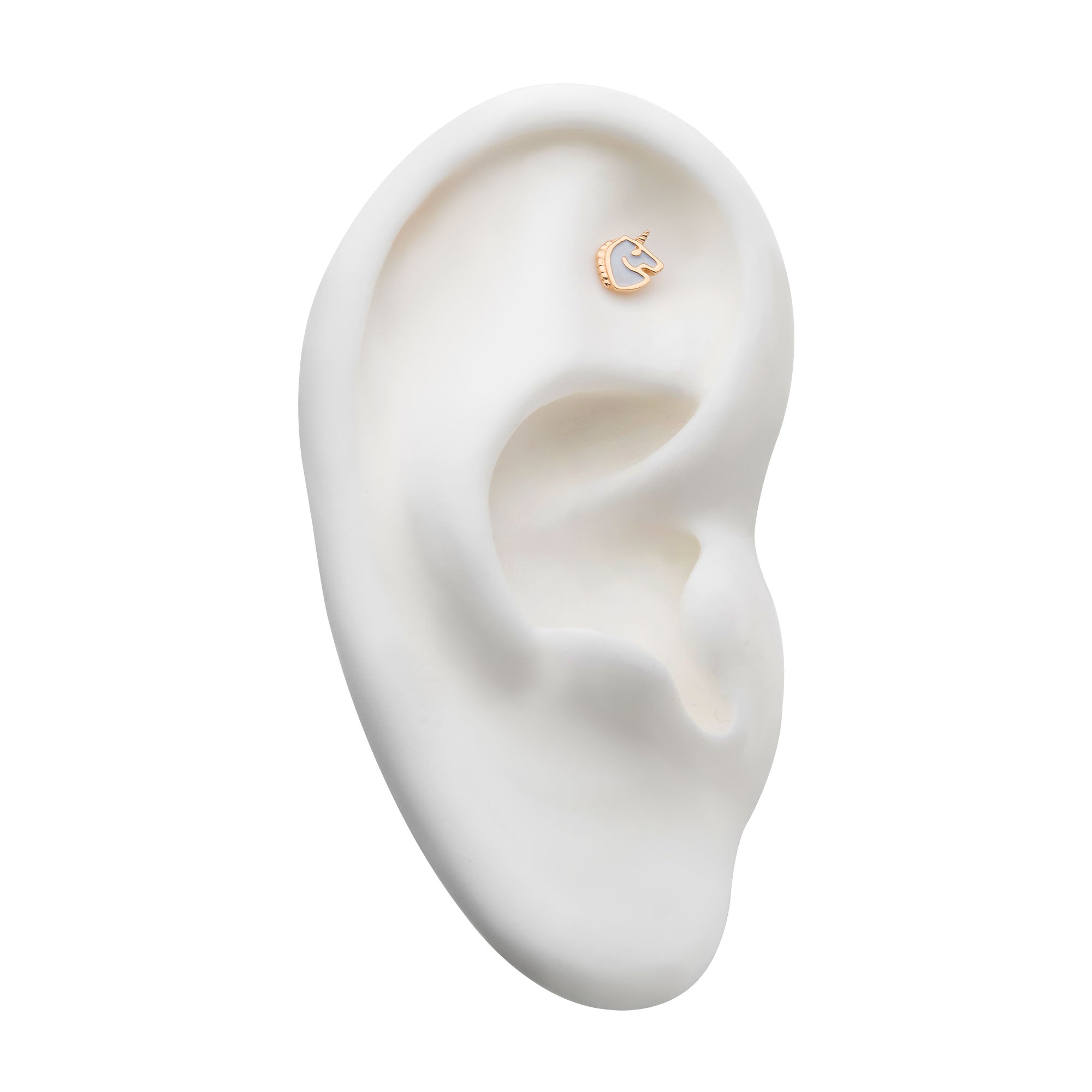 14kt Yellow Gold Threadless White Enamel Unicorn Top