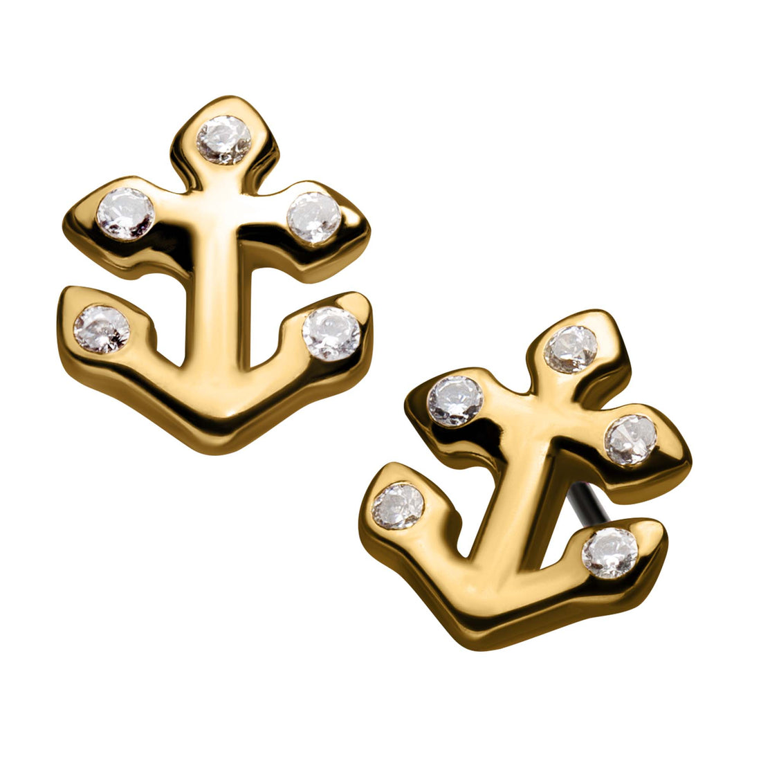 14Kt Yellow Gold Threadless Anchor with Clear CZ Gem Top