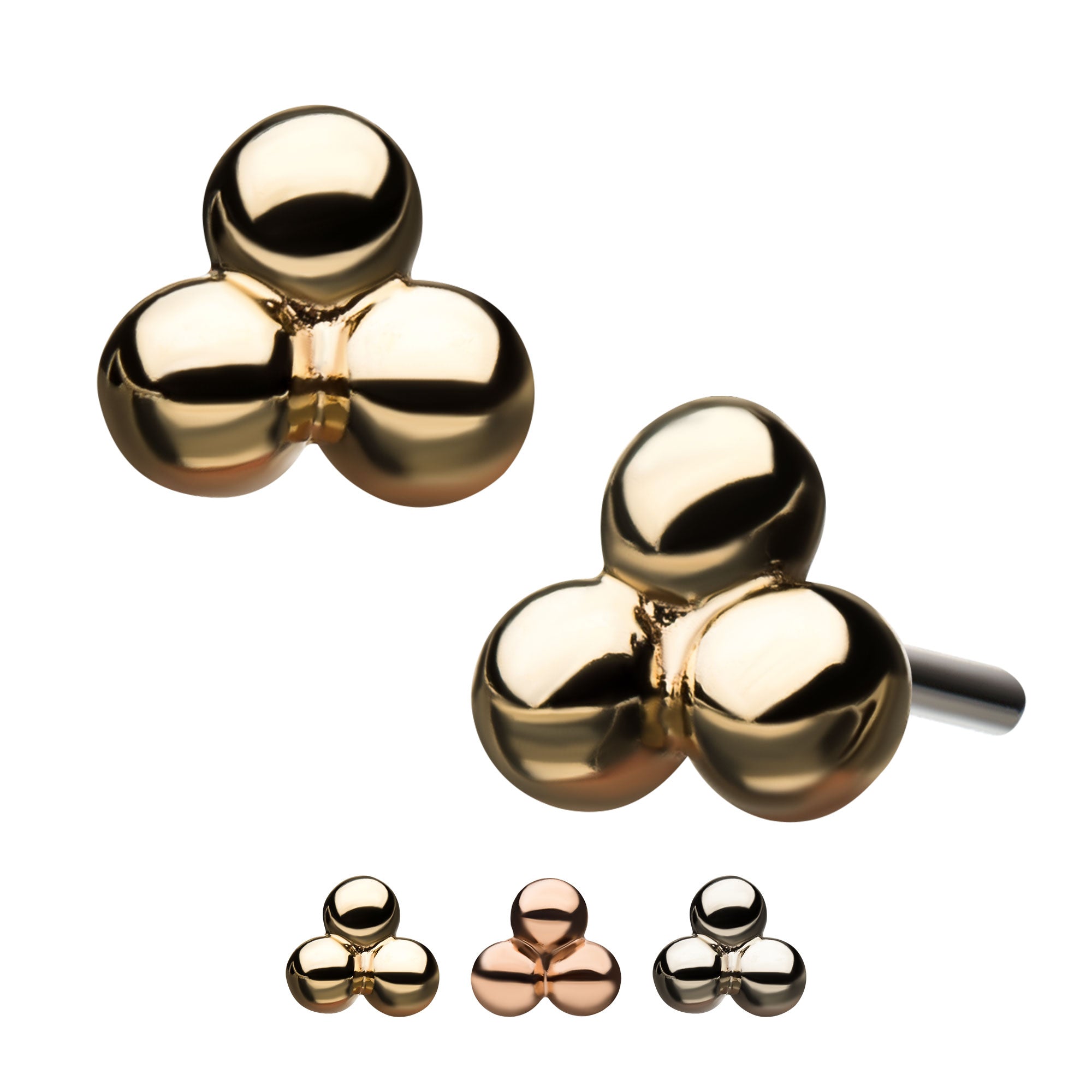 14kt Yellow Gold Threadless Tri Ball Top