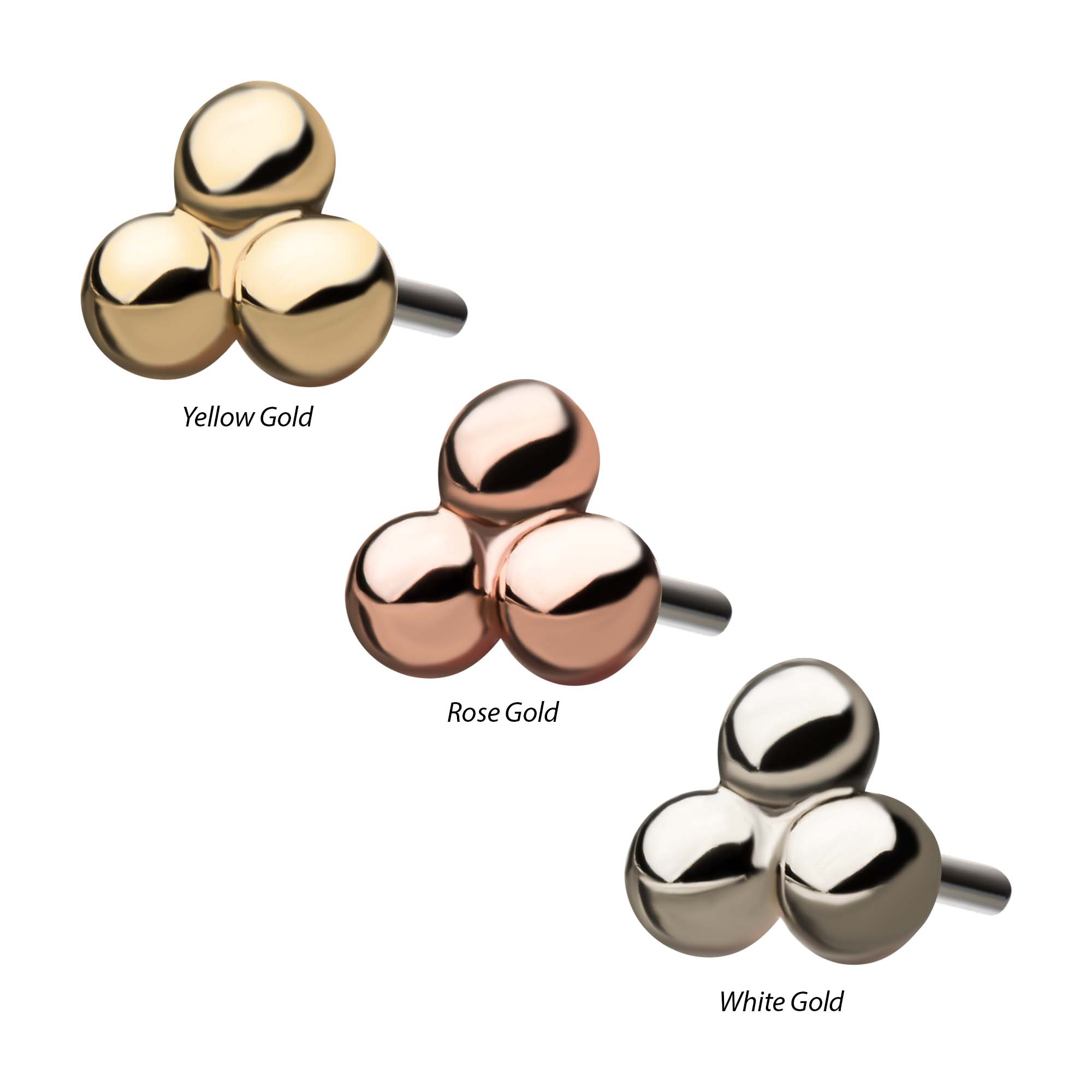 14kt Yellow Gold Threadless Tri Ball Top