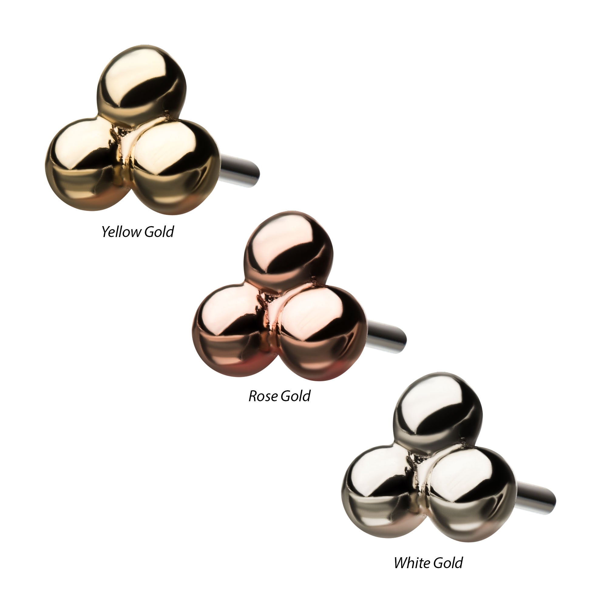 14kt Yellow Gold Threadless Tri Ball Top