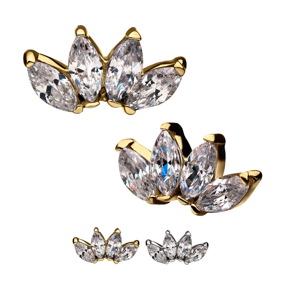 14kt Gold Threadless Marquise Clear CZ Top