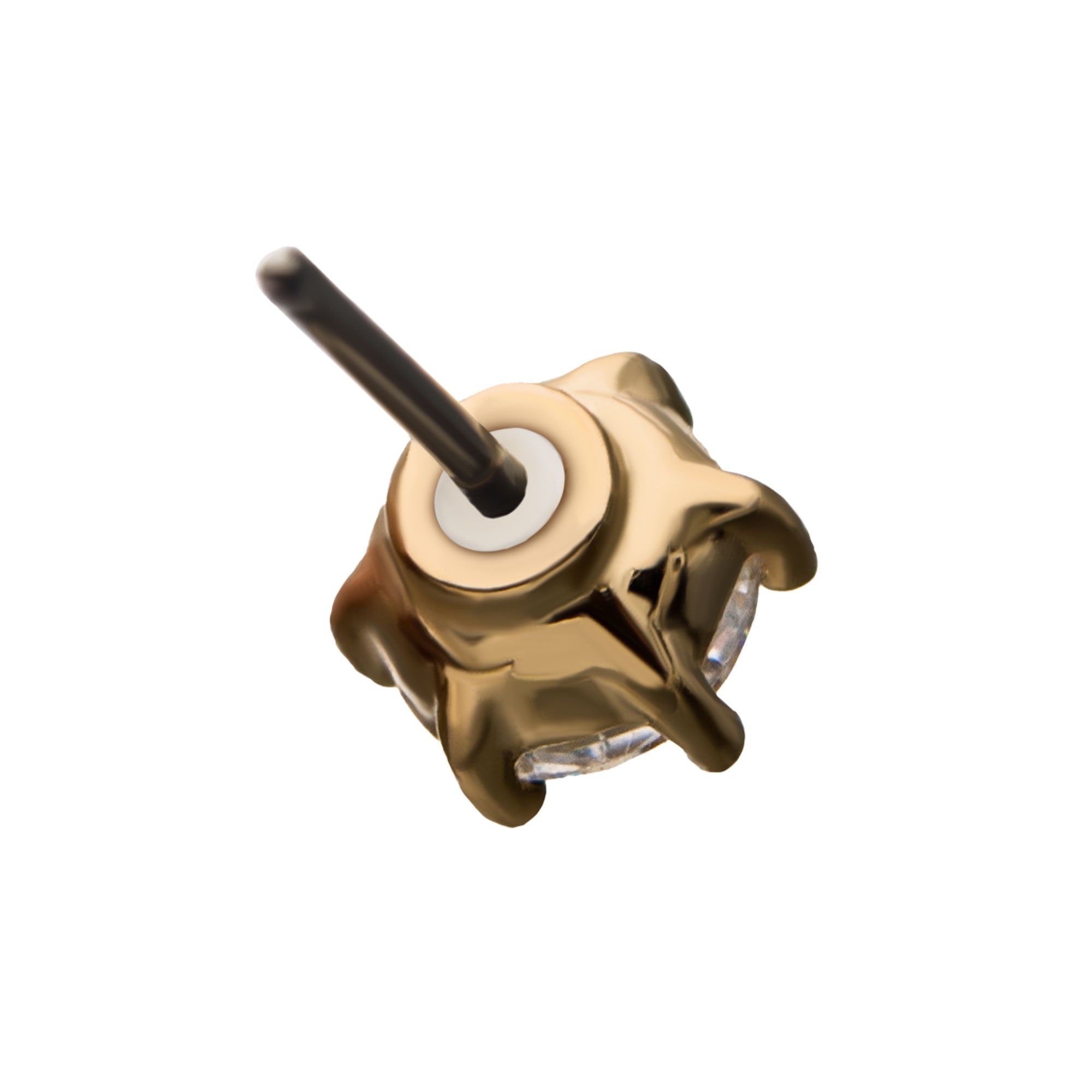 14Kt Yellow Gold Threadless with Prong Set Clear Gem Top