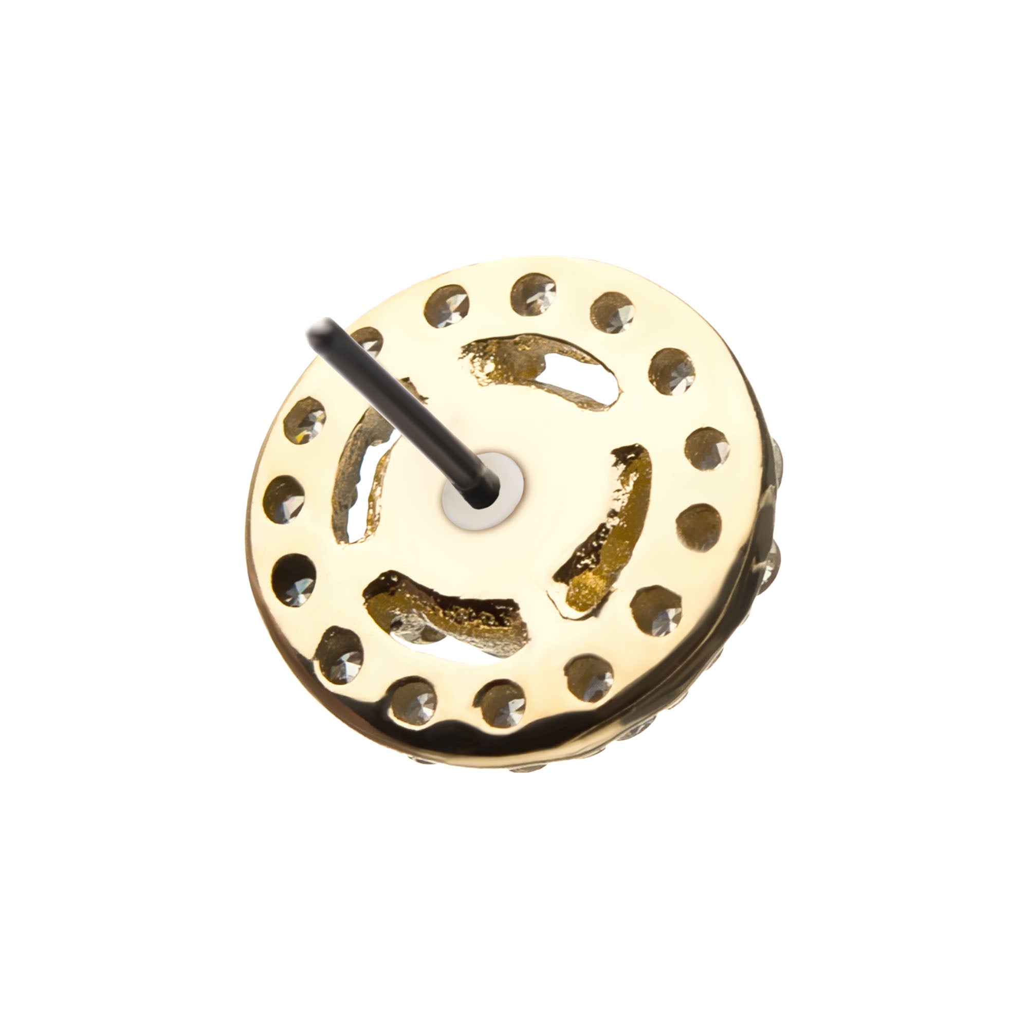 14kt Yellow Gold Threadless Multi-Prong Set Clear Gem Cut Out Circle Top