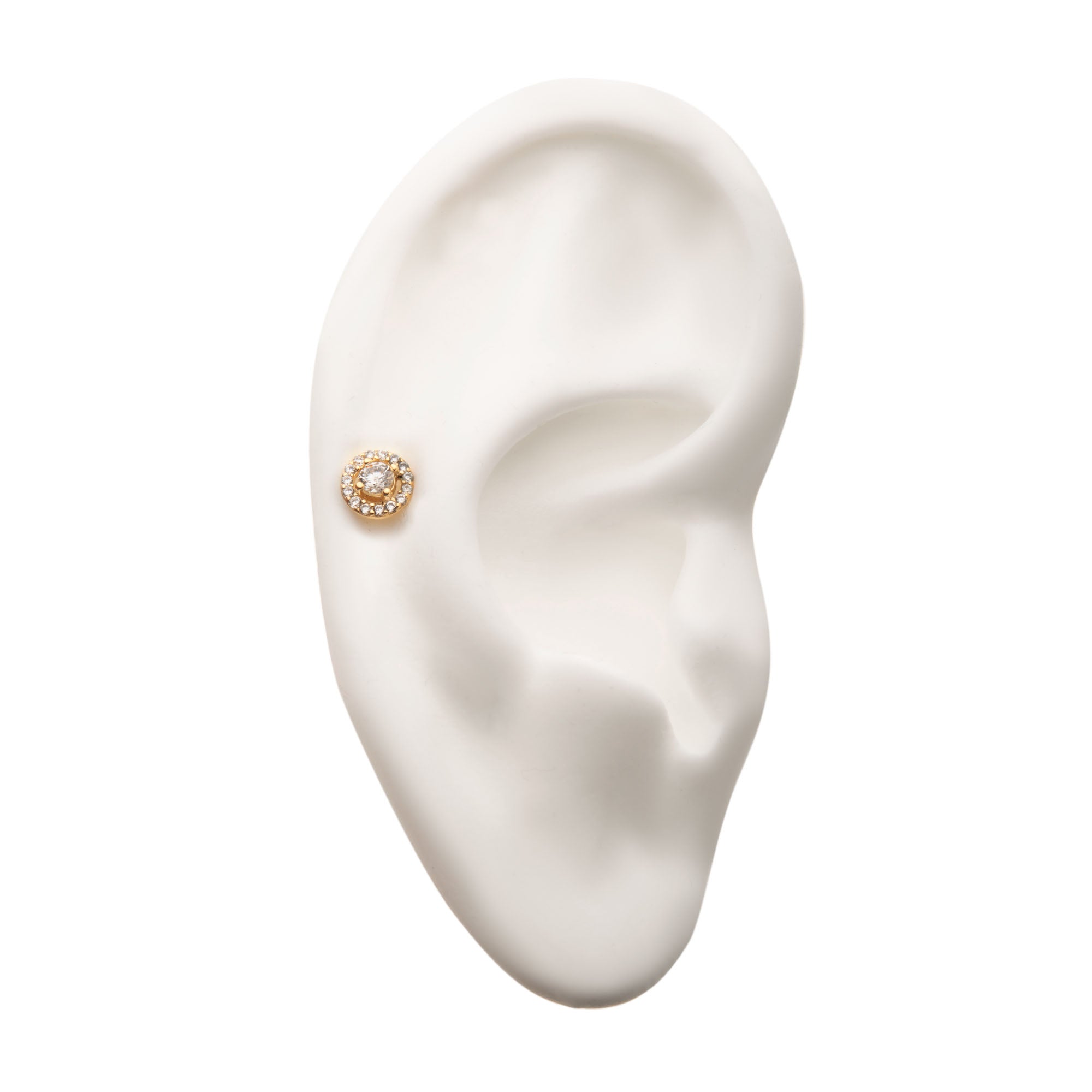 14kt Yellow Gold Threadless Multi-Prong Set Clear Gem Cut Out Circle Top