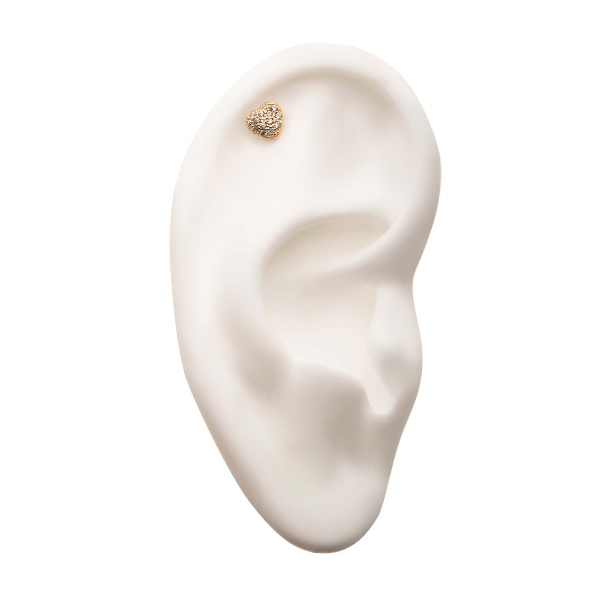 14kt Yellow Gold Threadless Multi-Clear CZ Heart Top