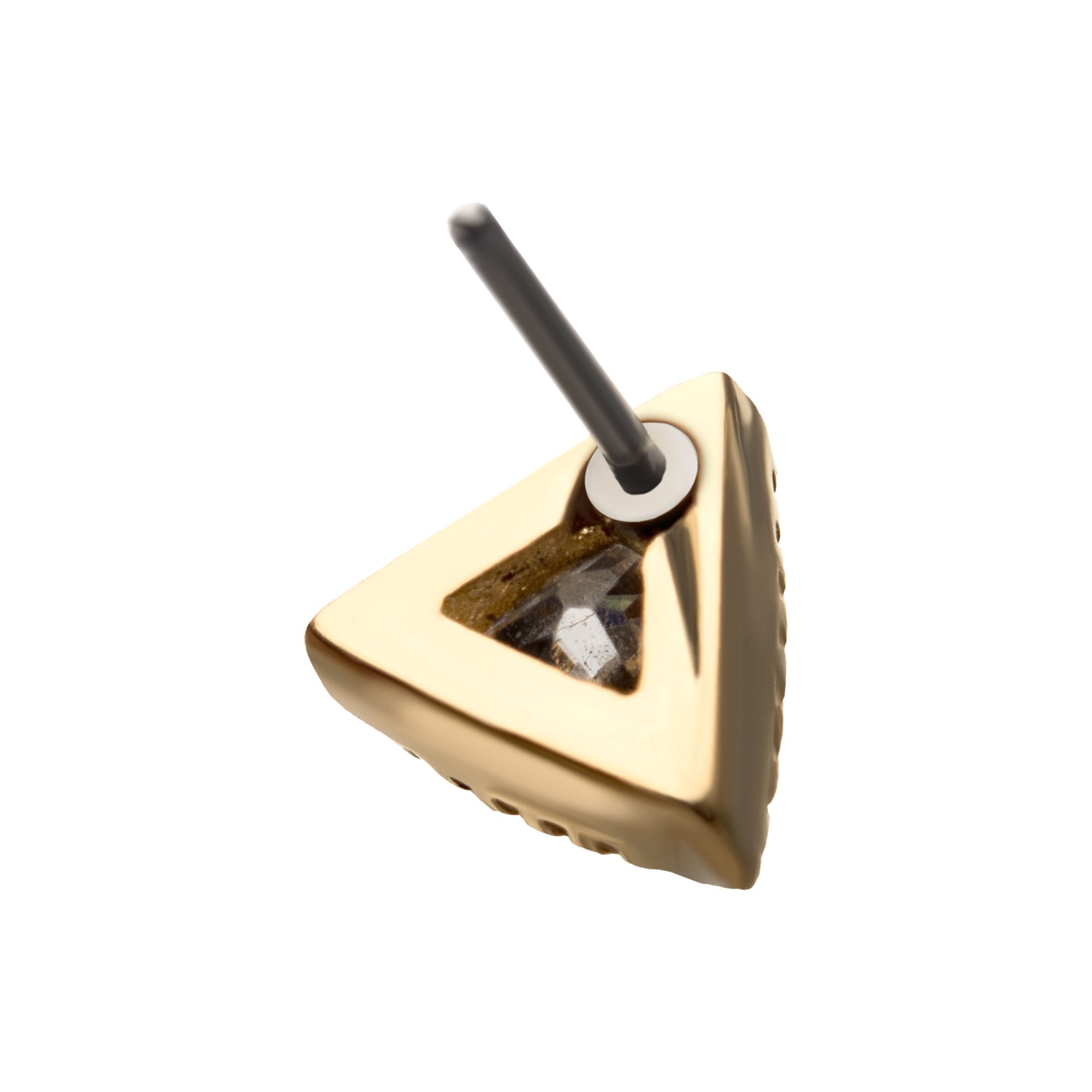 14kt Yellow Gold Threadless Clear CZ Triangle Top
