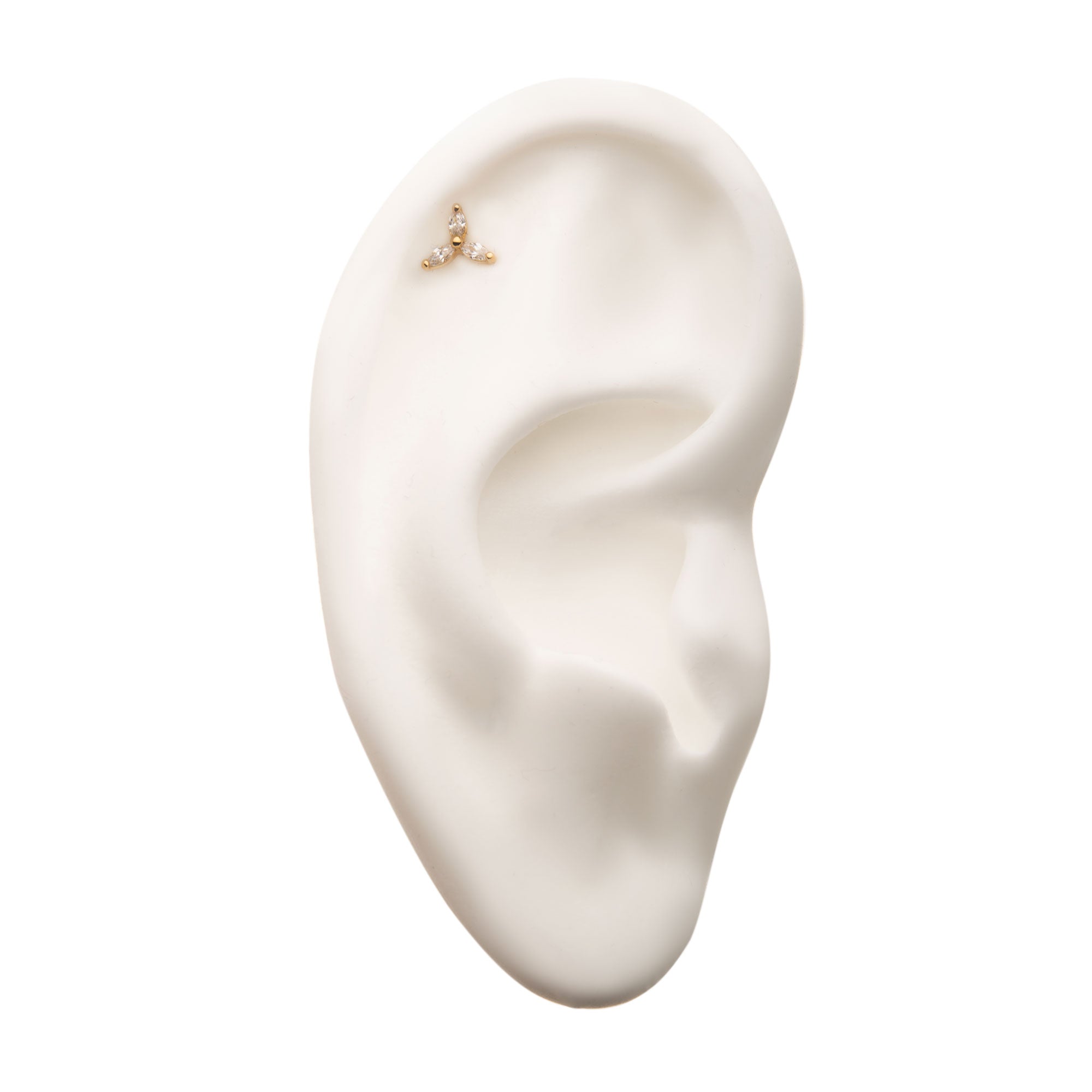 14kt Yellow Gold Threadless Prong Set 3-Clear Gem Trinity Top