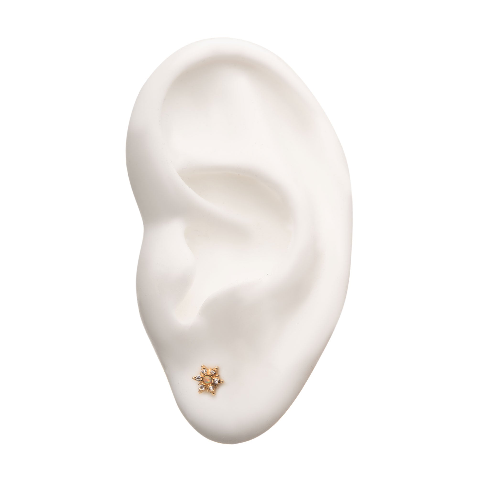 14kt Yellow Gold Threadless Clear CZ and White Synthetic Opal 6-Point Star Top