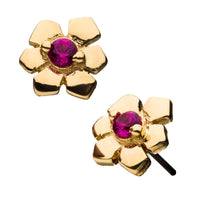 14Kk Yellow Gold Threadless Prong Set Pink Gem Flower Top