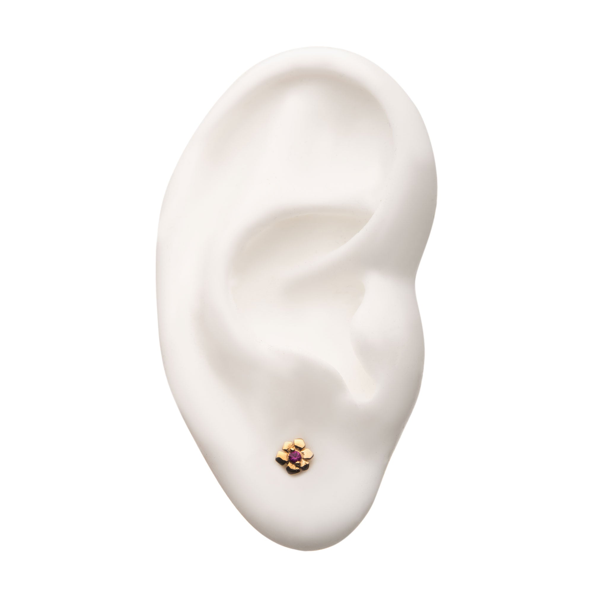 14Kk Yellow Gold Threadless Prong Set Pink Gem Flower Top